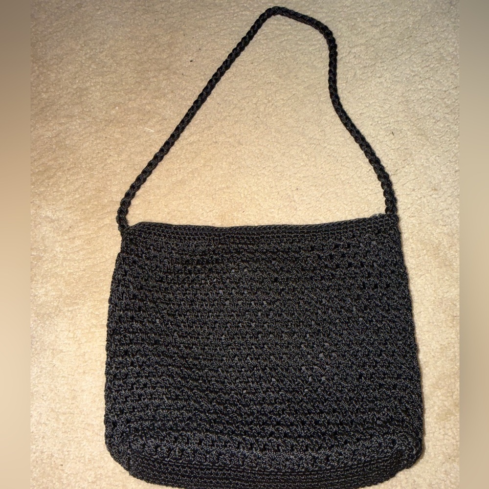 Lina Black Crochet Shoulder Bag